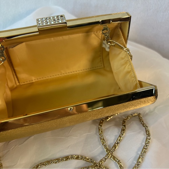 Hard Gold Rhinestone Clasp Crossbody Clutch - Picture 3 of 11